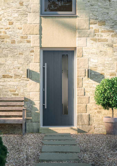 DoorStop Composite Doors Modern Anthracite Grey Plank Door on Older House