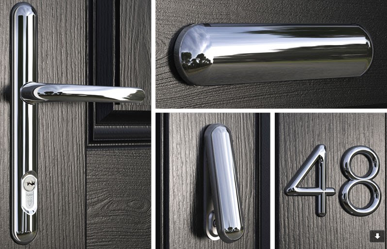 DoorStop Composite Doors Sweet Hardware including Letterbox, Knocker Capsule and Numerals