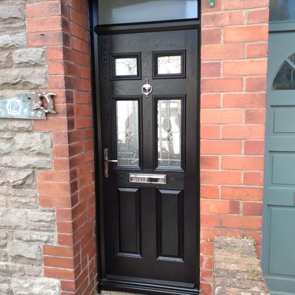 Black Composite Door with Black Frame and Fanlight installed in Abergavenny