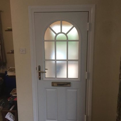 British Racing Green Composite Door with Sunburst Georgian Design installed for Mrs Rees i