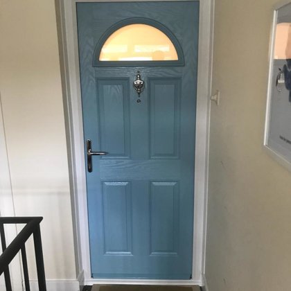 Duck Egg Blue Fire Door installed in a Cardiff Appartment