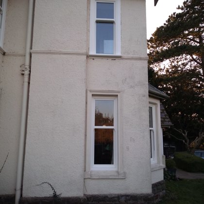 Textured White Sliding Sash Windows installed for the Balds of Brecon