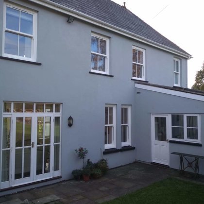 Textured White Sliding Sash Windows installed for the Lewis of Usk