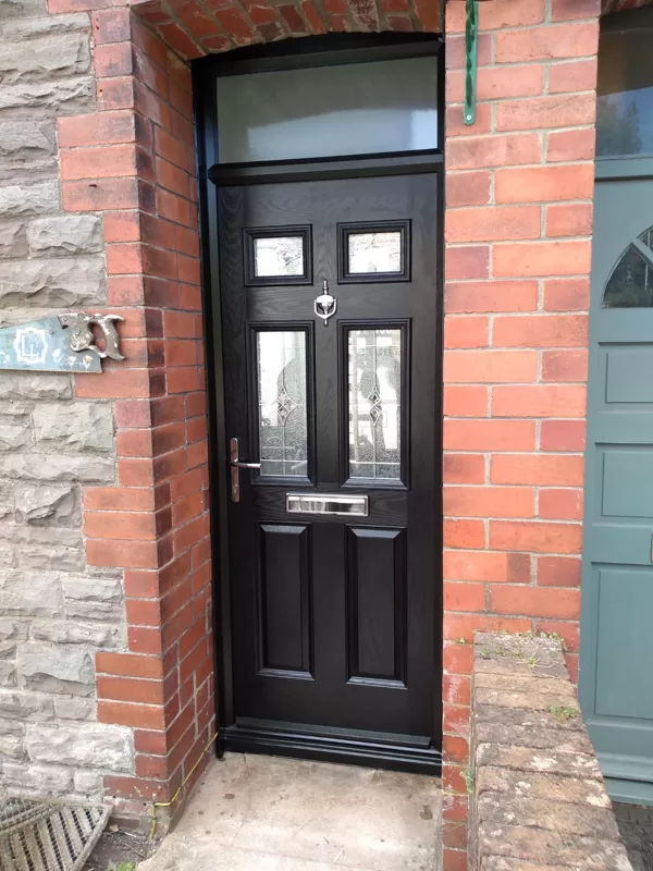 Black Composite Door with Black Frame and Fanlight installed in Abergavenny