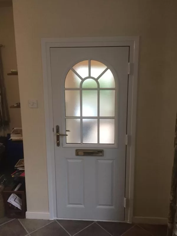 British Racing Green Composite Door with Sunburst Georgian Design installed for Mrs Rees i