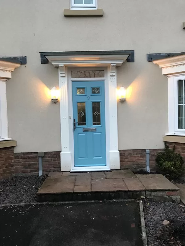 Door-Stop Duck Egg Blue Composite Door installed for the Hobbys' in Llanfoist