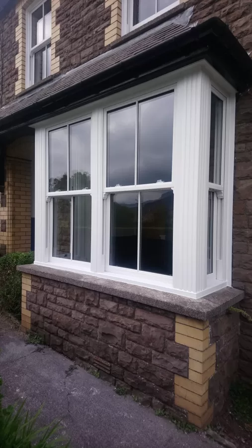 Textured White Sliding Sash Windows installed for the Stokes of Abergavenny