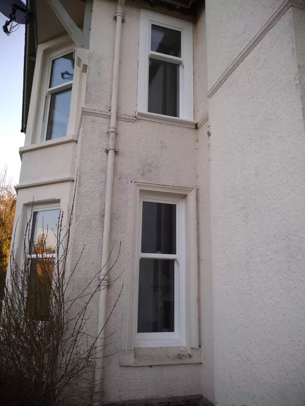 Textured White Sliding Sash Windows installed for the Balds of Brecon