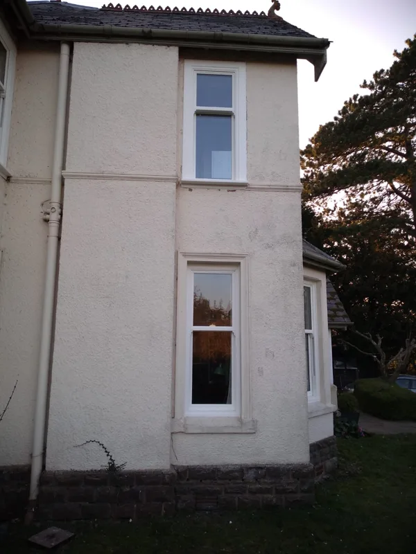 Textured White Sliding Sash Windows installed for the Balds of Brecon