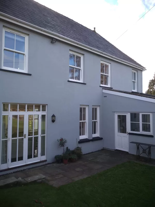 Textured White Sliding Sash Windows installed for the Lewis of Usk