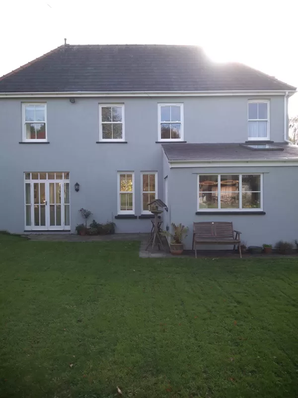 Textured White Sliding Sash Windows installed for the Lewis of Usk
