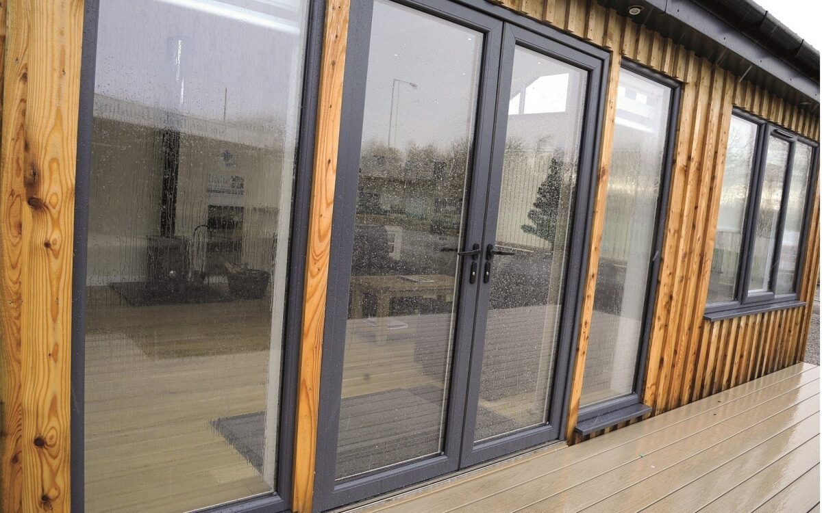 Anthracite Grey uPVC French Doors with Cedar Wood Cladding