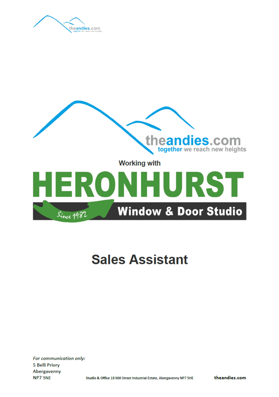 Download the Job Description - Sales Assistant - 4 Days per week Abergavenny