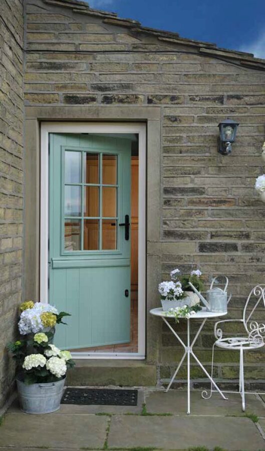 Chartwell Green Solidor Stable Door with Georgian Bar Grid Open