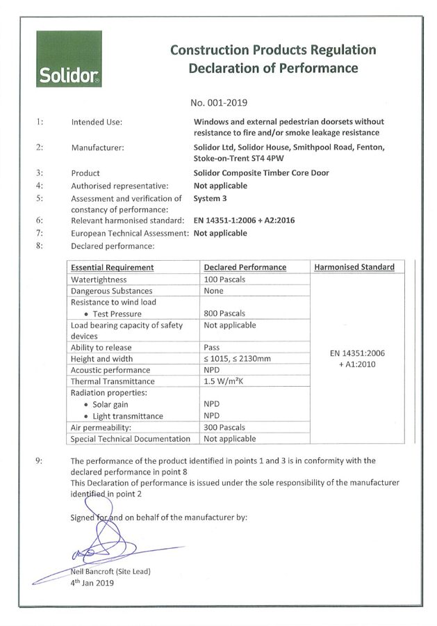 Solidor Construction Products Regulation DOP Certificate
